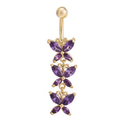 Butterfly-shaped stainless steel navel ring with purple zirconium, stylish belly accessory for women.