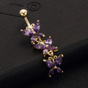 Stylish butterfly-shaped purple zirconium navel ring in gold electroplating, perfect for women's navel jewelry.